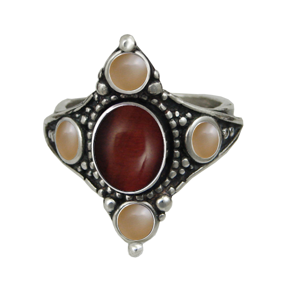 Sterling Silver Renaissance Queen's Ring With Red Tiger Eye Size 10